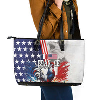 French-American Heritage Month Leather Tote Bag National Flags Style with Rooster and Bald Eagle - Wonder Print Shop