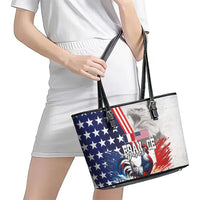 French-American Heritage Month Leather Tote Bag National Flags Style with Rooster and Bald Eagle - Wonder Print Shop