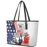 French-American Heritage Month Leather Tote Bag National Flags Style with Rooster and Bald Eagle - Wonder Print Shop