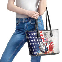French-American Heritage Month Leather Tote Bag National Flags Style with Rooster and Bald Eagle - Wonder Print Shop