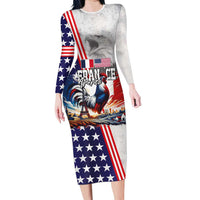 French-American Heritage Month Long Sleeve Bodycon Dress National Flags Style with Rooster and Bald Eagle - Wonder Print Shop