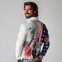 French-American Heritage Month Long Sleeve Polo Shirt National Flags Style with Rooster and Bald Eagle - Wonder Print Shop