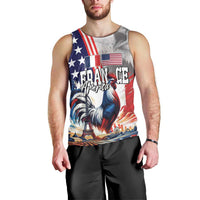French-American Heritage Month Men Tank Top National Flags Style with Rooster and Bald Eagle - Wonder Print Shop