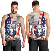 French-American Heritage Month Men Tank Top National Flags Style with Rooster and Bald Eagle - Wonder Print Shop