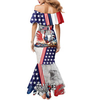French-American Heritage Month Mermaid Dress National Flags Style with Rooster and Bald Eagle - Wonder Print Shop
