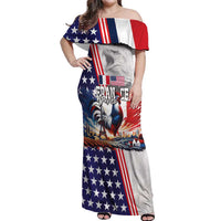 French-American Heritage Month Off Shoulder Maxi Dress National Flags Style with Rooster and Bald Eagle - Wonder Print Shop