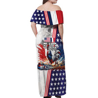 French-American Heritage Month Off Shoulder Maxi Dress National Flags Style with Rooster and Bald Eagle - Wonder Print Shop