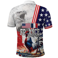 French-American Heritage Month Polo Shirt National Flags Style with Rooster and Bald Eagle - Wonder Print Shop
