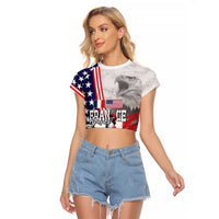 French-American Heritage Month Raglan Cropped T Shirt National Flags Style with Rooster and Bald Eagle - Wonder Print Shop