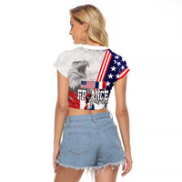 French-American Heritage Month Raglan Cropped T Shirt National Flags Style with Rooster and Bald Eagle - Wonder Print Shop