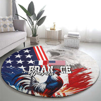 French-American Heritage Month Round Carpet National Flags Style with Rooster and Bald Eagle - Wonder Print Shop