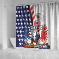French-American Heritage Month Shower Curtain National Flags Style with Rooster and Bald Eagle - Wonder Print Shop
