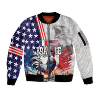 French-American Heritage Month Sleeve Zip Bomber Jacket National Flags Style with Rooster and Bald Eagle - Wonder Print Shop