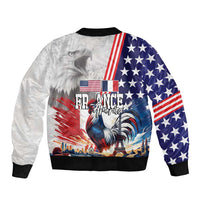 French-American Heritage Month Sleeve Zip Bomber Jacket National Flags Style with Rooster and Bald Eagle - Wonder Print Shop