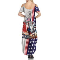 French-American Heritage Month Summer Maxi Dress National Flags Style with Rooster and Bald Eagle - Wonder Print Shop