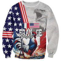 French-American Heritage Month Sweatshirt National Flags Style with Rooster and Bald Eagle - Wonder Print Shop