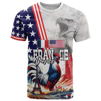 French-American Heritage Month T Shirt National Flags Style with Rooster and Bald Eagle - Wonder Print Shop