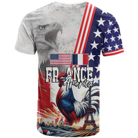 French-American Heritage Month T Shirt National Flags Style with Rooster and Bald Eagle - Wonder Print Shop