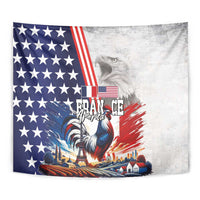 French-American Heritage Month Tapestry National Flags Style with Rooster and Bald Eagle - Wonder Print Shop