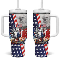 French-American Heritage Month Tumbler With Handle National Flags Style with Rooster and Bald Eagle - Wonder Print Shop