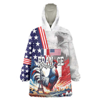 French-American Heritage Month Wearable Blanket Hoodie National Flags Style with Rooster and Bald Eagle - Wonder Print Shop