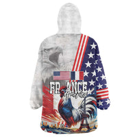 French-American Heritage Month Wearable Blanket Hoodie National Flags Style with Rooster and Bald Eagle - Wonder Print Shop
