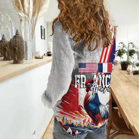 French-American Heritage Month Women Casual Shirt National Flags Style with Rooster and Bald Eagle - Wonder Print Shop