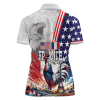 French-American Heritage Month Women Polo Shirt National Flags Style with Rooster and Bald Eagle - Wonder Print Shop