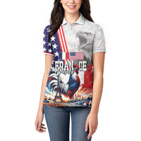French-American Heritage Month Women Polo Shirt National Flags Style with Rooster and Bald Eagle - Wonder Print Shop