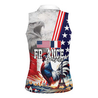 French-American Heritage Month Women Sleeveless Polo Shirt National Flags Style with Rooster and Bald Eagle - Wonder Print Shop
