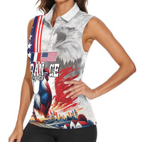 French-American Heritage Month Women Sleeveless Polo Shirt National Flags Style with Rooster and Bald Eagle - Wonder Print Shop