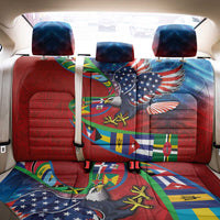 Caribbean-American Heritage Month Back Car Seat Cover National Flags Ribbon Wave Style with US Flag Eagle - Wonder Print Shop