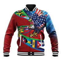 Caribbean-American Heritage Month Baseball Jacket National Flags Ribbon Wave Style with US Flag Eagle - Wonder Print Shop