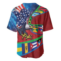 Caribbean-American Heritage Month Baseball Jersey National Flags Ribbon Wave Style with US Flag Eagle - Wonder Print Shop