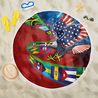 Caribbean-American Heritage Month Beach Blanket National Flags Ribbon Wave Style with US Flag Eagle - Wonder Print Shop