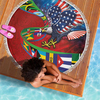 Caribbean-American Heritage Month Beach Blanket National Flags Ribbon Wave Style with US Flag Eagle - Wonder Print Shop