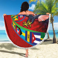 Caribbean-American Heritage Month Beach Blanket National Flags Ribbon Wave Style with US Flag Eagle - Wonder Print Shop