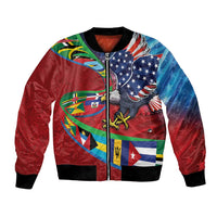 Caribbean-American Heritage Month Bomber Jacket National Flags Ribbon Wave Style with US Flag Eagle - Wonder Print Shop