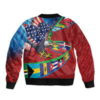 Caribbean-American Heritage Month Bomber Jacket National Flags Ribbon Wave Style with US Flag Eagle - Wonder Print Shop
