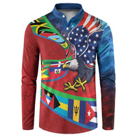 Caribbean-American Heritage Month Button Sweatshirt National Flags Ribbon Wave Style with US Flag Eagle - Wonder Print Shop