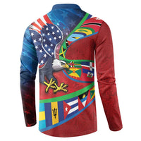 Caribbean-American Heritage Month Button Sweatshirt National Flags Ribbon Wave Style with US Flag Eagle - Wonder Print Shop