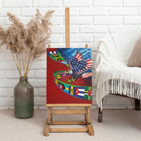 Caribbean-American Heritage Month Canvas Wall Art National Flags Ribbon Wave Style with US Flag Eagle - Wonder Print Shop