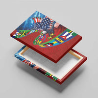 Caribbean-American Heritage Month Canvas Wall Art National Flags Ribbon Wave Style with US Flag Eagle - Wonder Print Shop