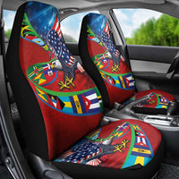 Caribbean-American Heritage Month Car Seat Cover National Flags Ribbon Wave Style with US Flag Eagle - Wonder Print Shop