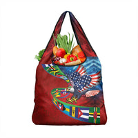 Caribbean-American Heritage Month Grocery Bag National Flags Ribbon Wave Style with US Flag Eagle - Wonder Print Shop