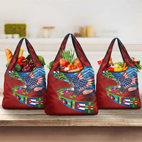 Caribbean-American Heritage Month Grocery Bag National Flags Ribbon Wave Style with US Flag Eagle - Wonder Print Shop