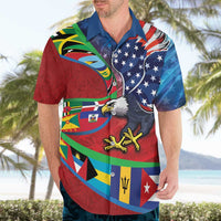 Caribbean-American Heritage Month Hawaiian Shirt National Flags Ribbon Wave Style with US Flag Eagle - Wonder Print Shop