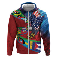 Caribbean-American Heritage Month Hoodie National Flags Ribbon Wave Style with US Flag Eagle - Wonder Print Shop