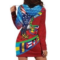 Caribbean-American Heritage Month Hoodie Dress National Flags Ribbon Wave Style with US Flag Eagle - Wonder Print Shop