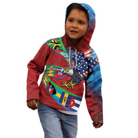 Caribbean-American Heritage Month Kid Hoodie National Flags Ribbon Wave Style with US Flag Eagle - Wonder Print Shop